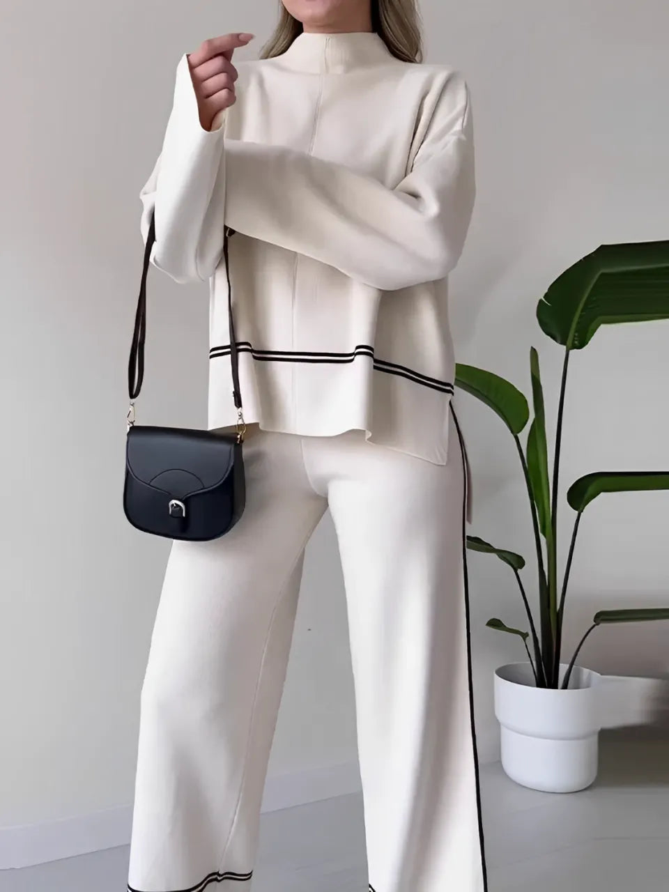 Conjunto de Tricô com Suéter Mullet Gola Alta e Calça Confortável – Kim